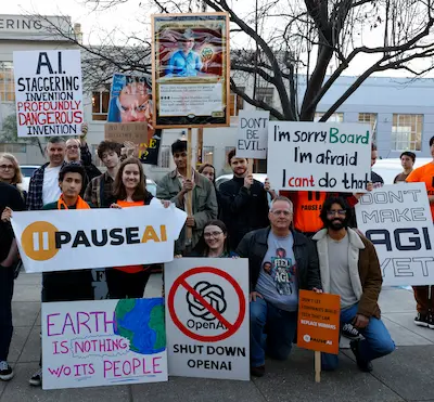 Early PauseAI protest outside OpenAI in 2024