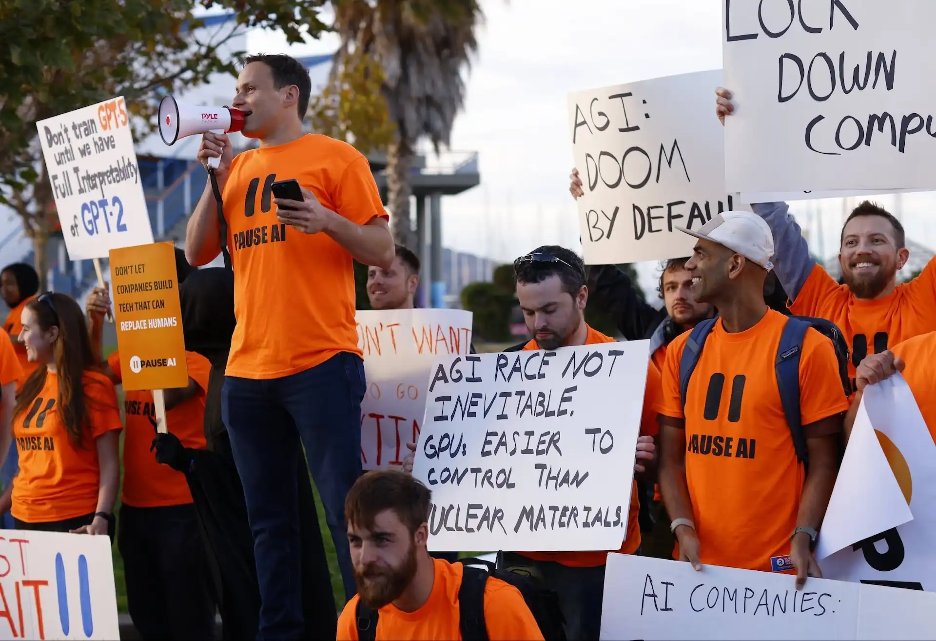 PauseAI US protest outside AI company headquarters