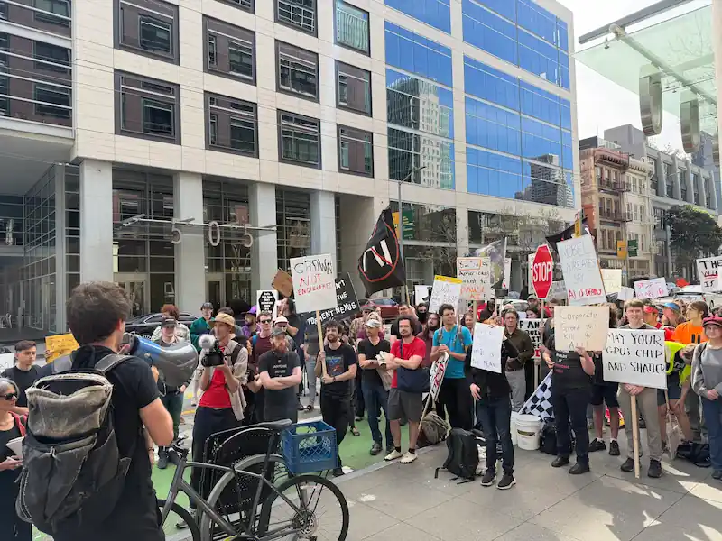 Crowd gathered for speeches at Stop The AI Race protest