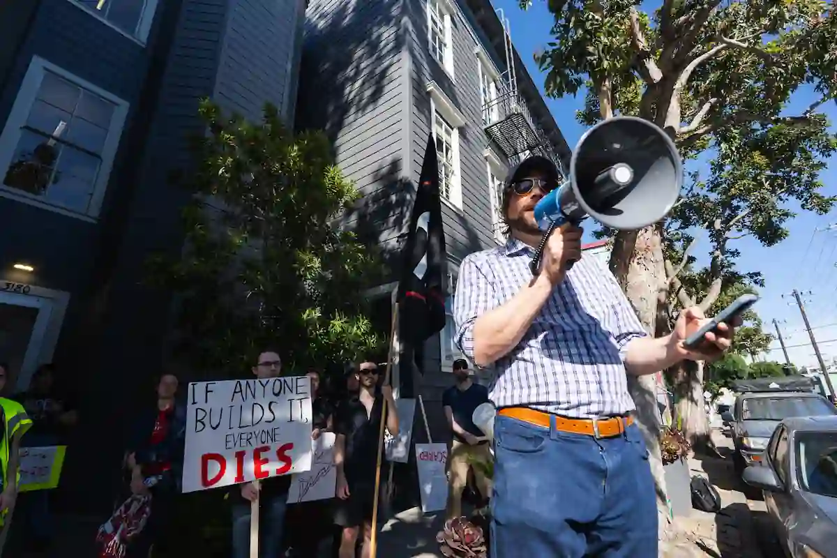 Speaker at Stop The Race protest